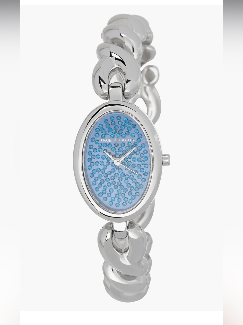 True Religion Silver-Tone Bracelet Watch with Blue Crystal Dial